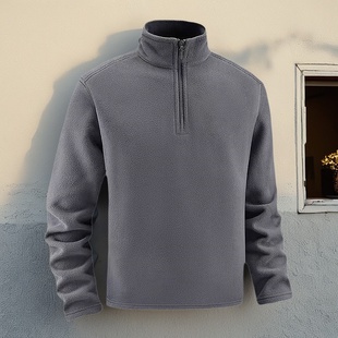 外套拉链 高档摇粒绒休闲抓绒衣加绒加厚卫衣男宽松大码 秋冬季 男士