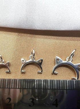 s925纯银猫头扣吊坠扣头玉坠扣扣子diy翡翠吊坠扣银扣头项链扣