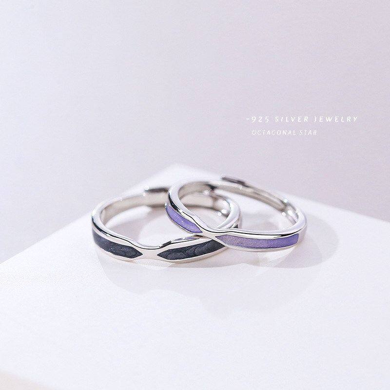 原创羁绊情侣戒指七夕纯银韩版简约珐琅男女对戒一吻定情ins手饰