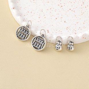 3D硬银 小福袋吊坠算盘挂件999足银手工编绳串珠项链手链银饰配件