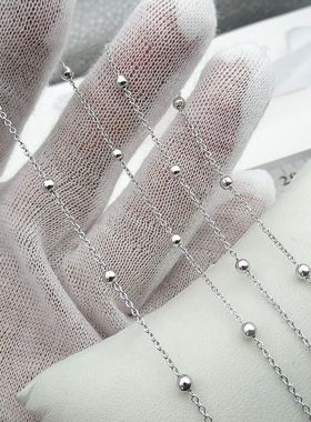 S925纯银十字间3mm珠机械银项链女学生日韩气质长款无吊坠毛衣链