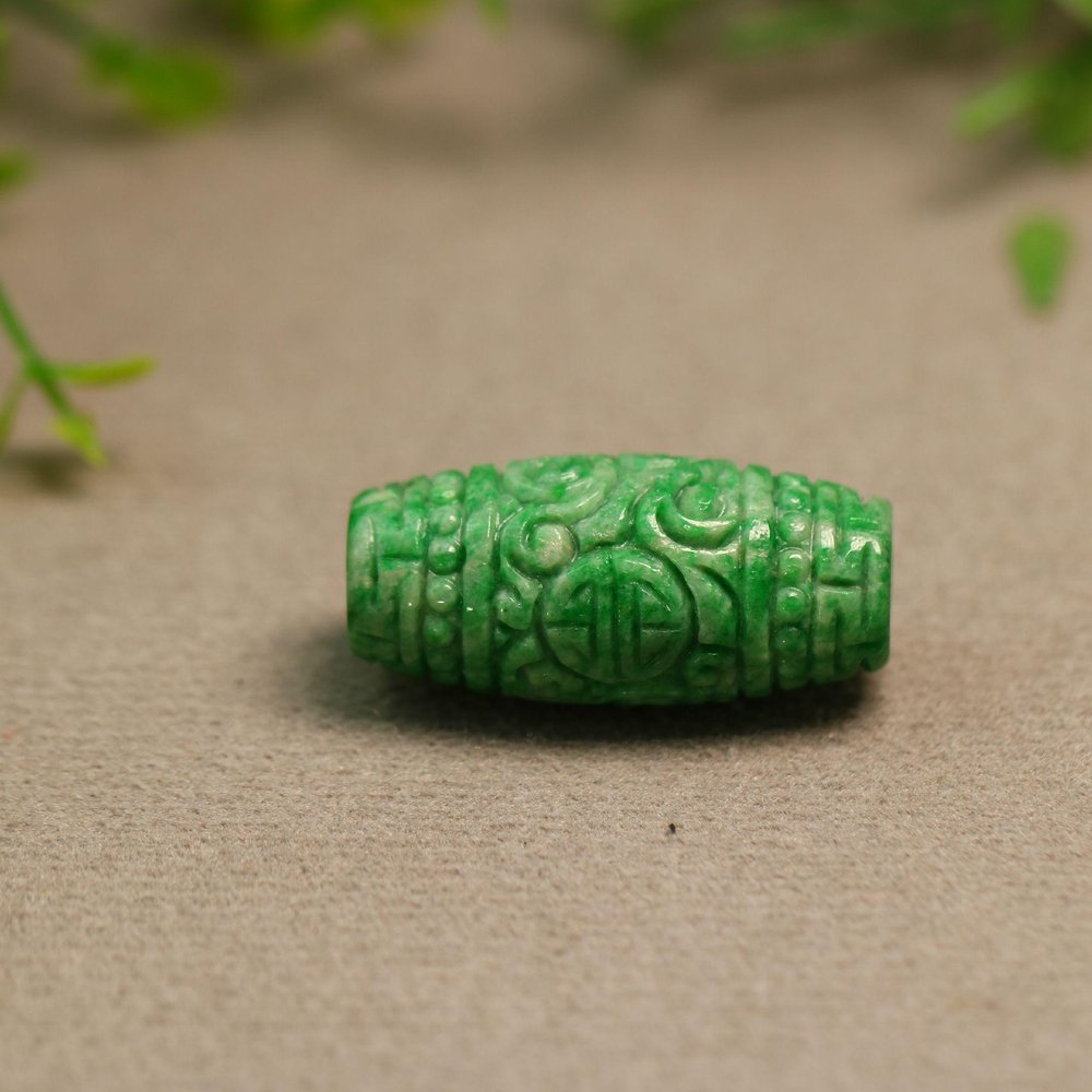 翡翠复古雕花桶珠鼓珠天珠吊坠