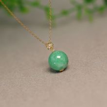 #K471 18K金镶嵌满绿缅甸天然A货翡翠素面圆珠子吊坠挂坠