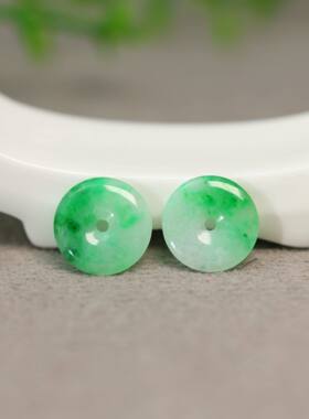 #K333一对冰糯底飘阳绿缅甸天然A货翡翠平安扣 镶嵌耳钉裸石