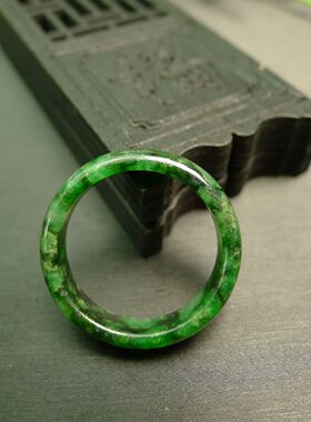 #8096 22号圈口满绿天然A货老翡翠戒指指环