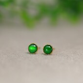 J914 18K金镶嵌老坑冰种满绿缅甸天然A货翡翠蛋面耳钉