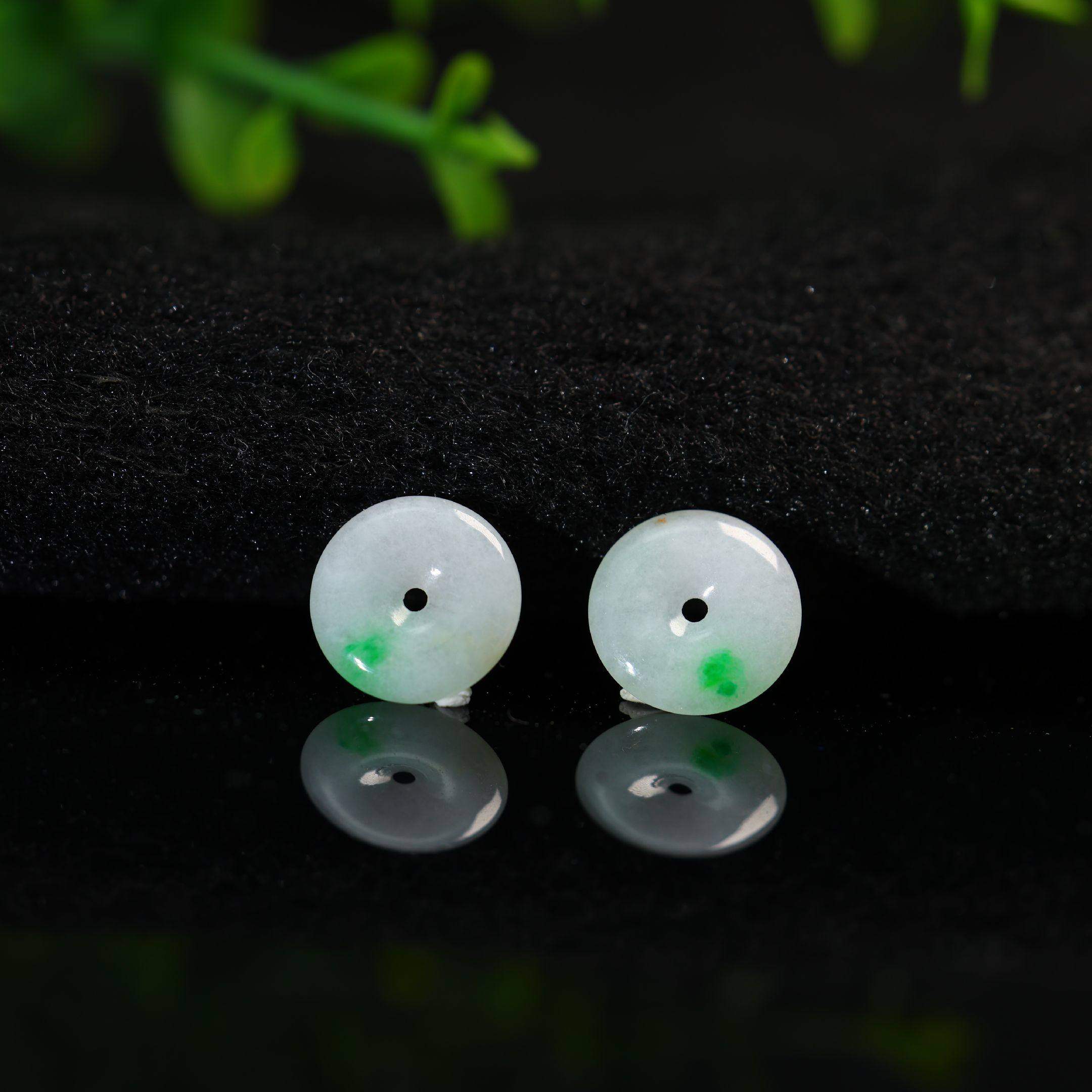 #K609一对白底青飘阳绿缅甸天然A货翡翠平安扣 镶嵌耳钉裸石,珠宝/钻石/翡翠,翡翠裸石/蛋面,淘宝优惠券,粉丝福利购,淘宝优惠卷