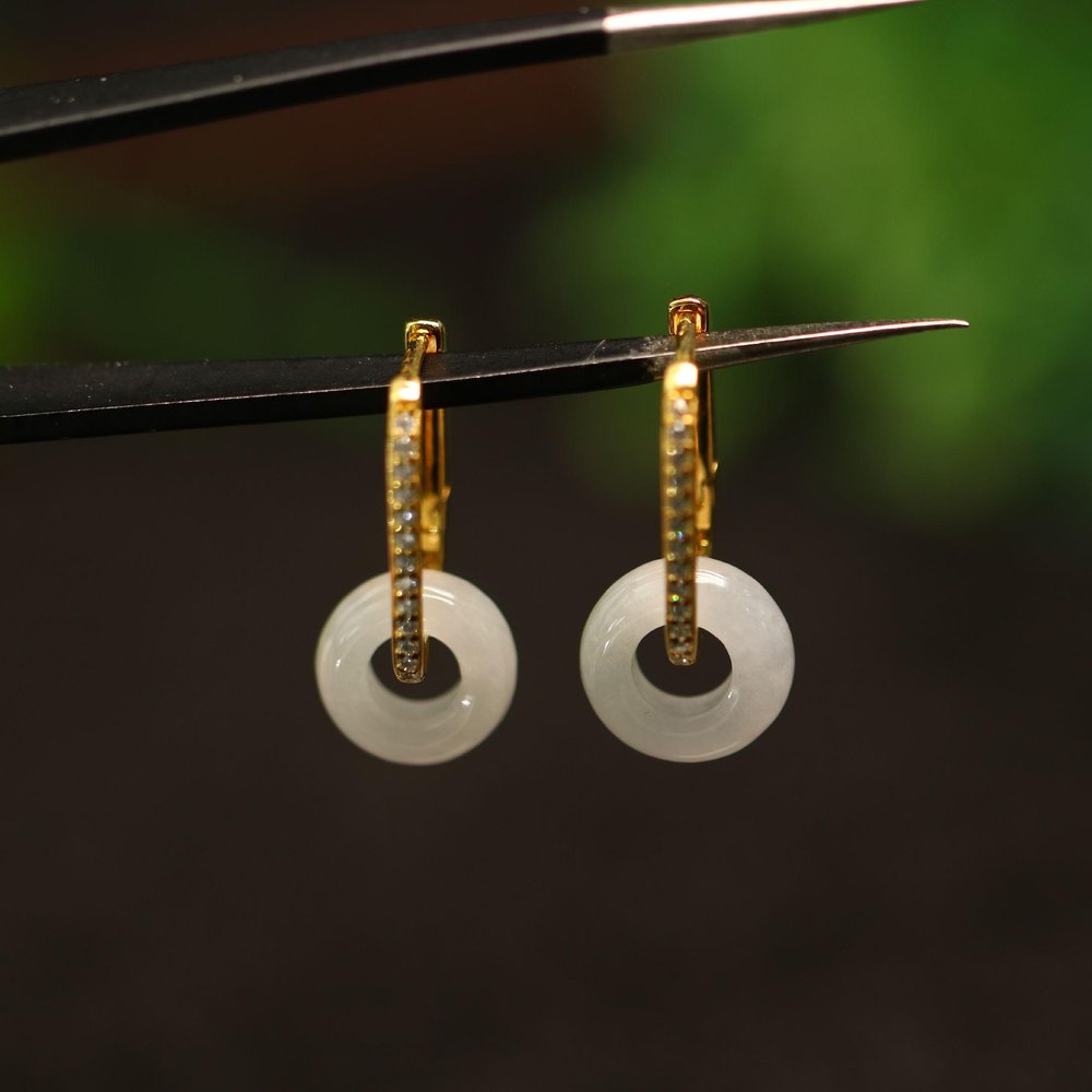 S925银圈镶嵌天然A翡翠小环耳坠