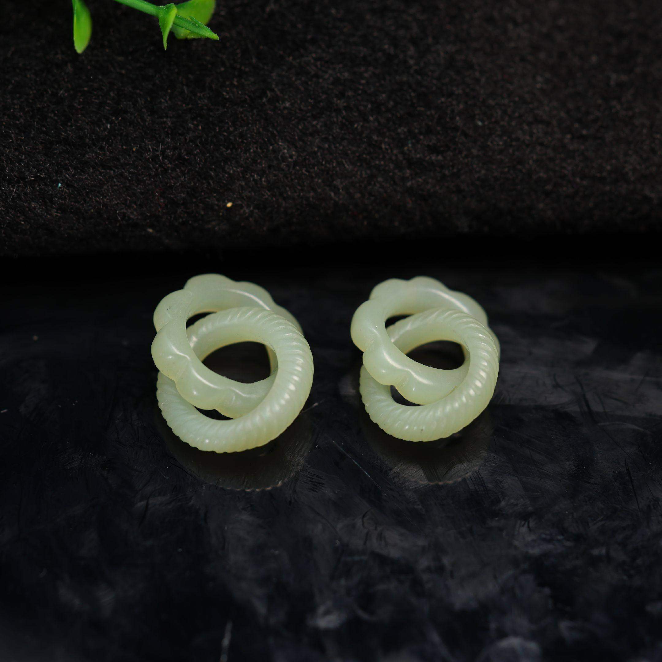 #K542一对老和田白玉雕花两连环 镶嵌耳坠裸石,珠宝/钻石/翡翠,其他,淘宝优惠券,粉丝福利购,淘宝优惠卷