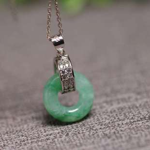S925扣镶嵌冰种飘辣绿天然A货翡翠小环锁骨吊坠 1959