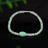 L076糯底飘阳绿缅甸天然A货翡翠雕花转运珠搭配双色算盘珠子手串