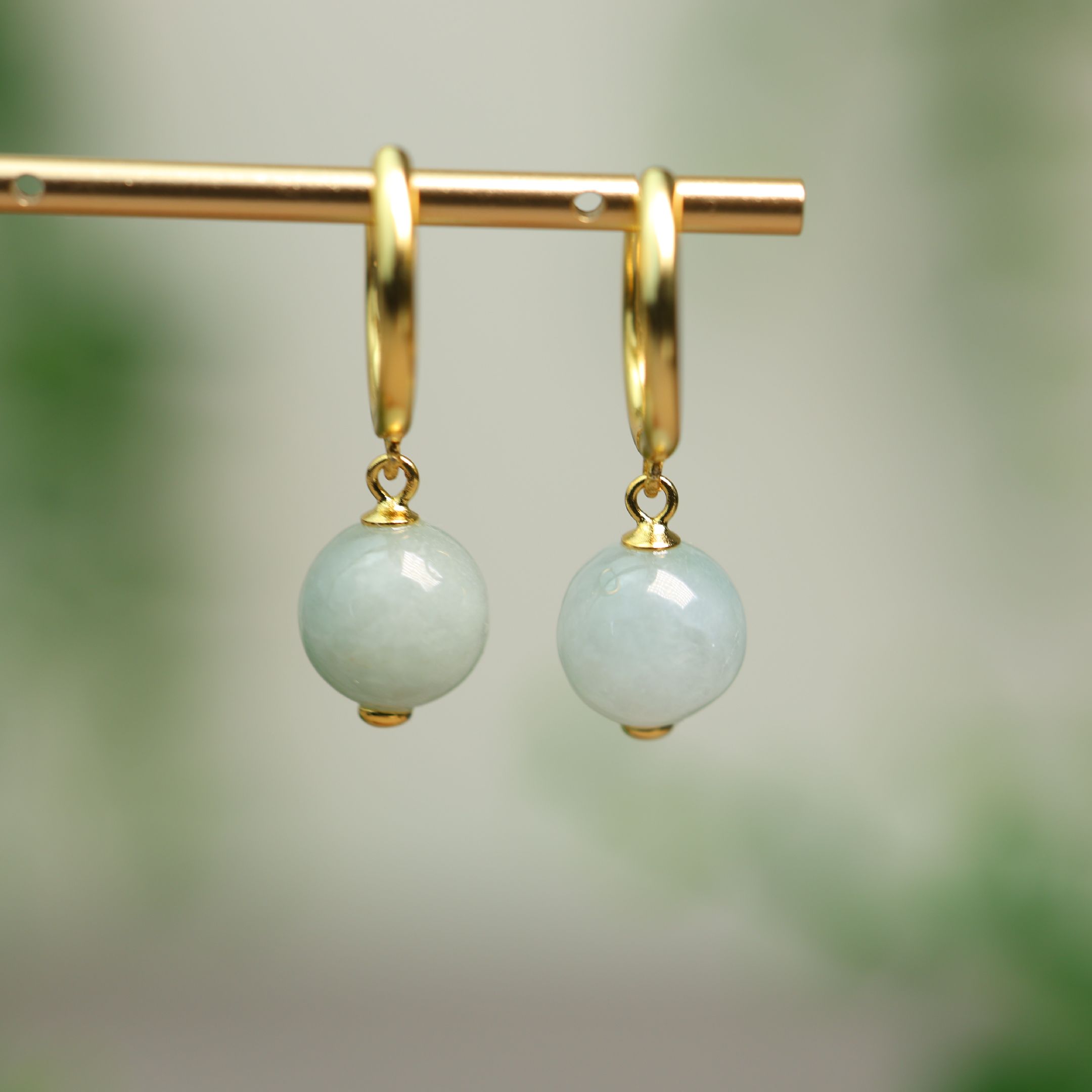 #K155 白冰缅甸天然A货翡翠素面圆珠子耳坠耳饰耳扣耳包款