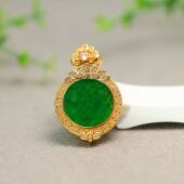 H973银镀金镶嵌辣绿天然A货翡翠无事圆牌锁骨吊坠