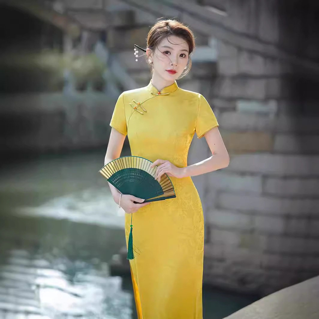 黄色旗袍2024新款夏季复古民国提花年轻款少女日常气质改良连衣裙,女装/女士精品,旗袍,淘宝优惠券,粉丝福利购,淘宝优惠卷