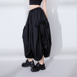 槿沅州原创设计暗黑日系山本耀司风格休闲裤系带宽松百褶阔腿裤女