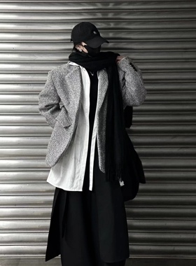 十一的信｜无性别穿搭高级感秋冬毛呢时尚垫肩灰色羊毛外套西服