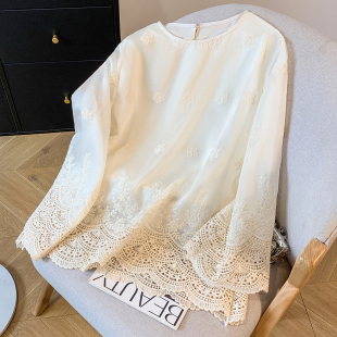 气质衬衫 小菲家 圆领套头上衣时尚 重工刺绣喇叭袖 女 2025春夏新款