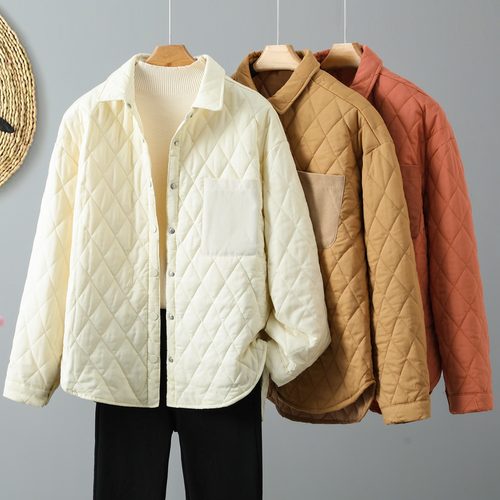 轻薄菱格棉衣显瘦遮肉夹棉衬衫女