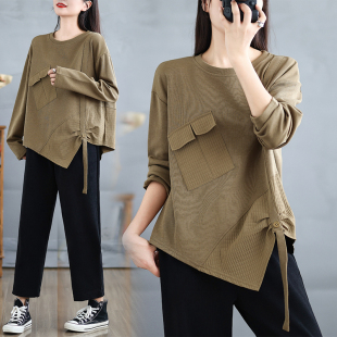 宽松百搭设计感长袖 小菲家 休闲大码 新款 T恤薄卫衣女 2024秋季