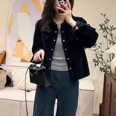 灯芯绒衬衫女短款2025春秋季韩版宽松小个子休闲叠穿衬衣工装外套