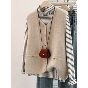 秋冬纯色叠穿毛衣背心坎肩外套 马甲女外搭2024年新款 针织开衫 西装