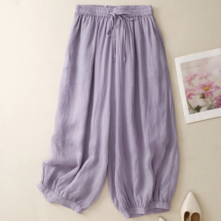女宽松旅行休闲灯笼裤 轻薄透气棉麻阔腿裤 文艺复古气球裤 夏季