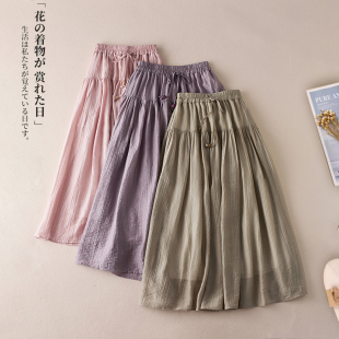 2024夏季 文艺范百搭中长裙A字裙松紧腰显瘦半身裙 新款