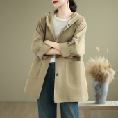 女装 新款 上衣宽松风衣连帽大衣美拉德复古外套女 2024秋季 小菲家