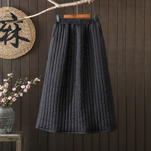 小菲家~复古加棉加厚半身裙女秋冬中长款夹棉裙