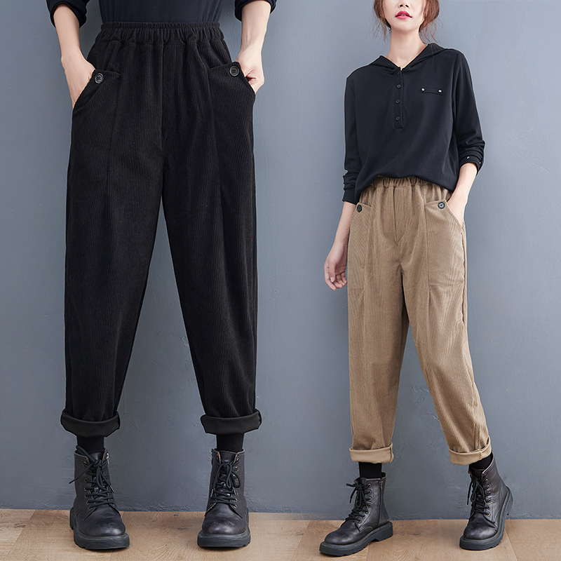 复古灯芯绒休闲裤女士宽松哈伦裤