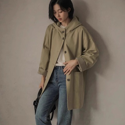 中长款连帽风衣外套女春秋新款宽松百搭小个子时尚减龄气质大衣潮