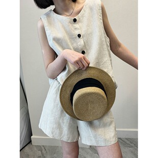 老钱风松弛感麻料套装女夏季棉麻无袖马甲背心+阔腿短裤两件套潮