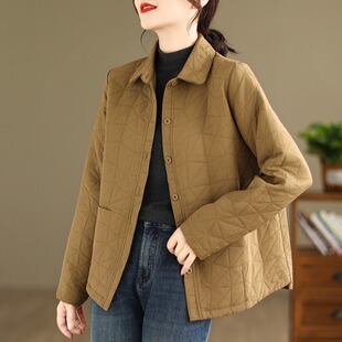 复古高级感菱格棉服夹棉衬衫 秋冬洋气百搭翻领棉衣 外套女2024新款