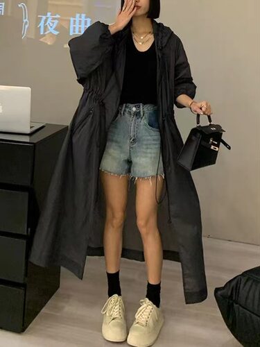 大码2026欧货夏季新款时尚休闲中长款纯色百搭宽松防晒风衣外套女