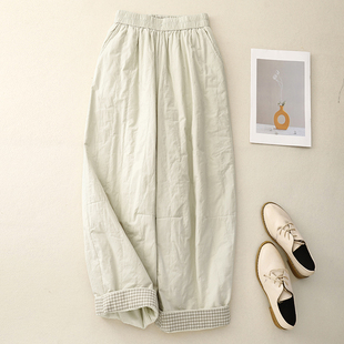 绗缝棉裤女外穿2024年冬季宽松夹棉保暖长裤松紧腰休闲百搭阔腿裤