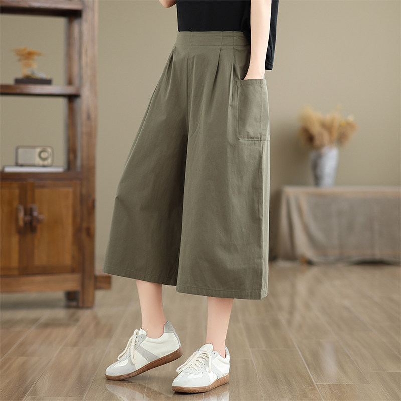 2025夏季新款纯色全棉七分裤女宽松裤裙休闲百搭显瘦松紧腰阔腿裤,女装/女士精品,休闲裤,淘宝优惠券,粉丝福利购,淘宝优惠卷