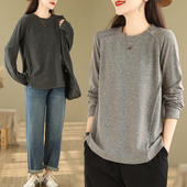 T恤百搭学院风简约高弹打底衫 宽松长袖 上衣 圆领内搭大码 小菲家