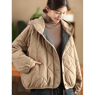 菱格夹棉短外套棉衣女款小个子冬季内里磨毛内衬连帽棉袄保暖棉服