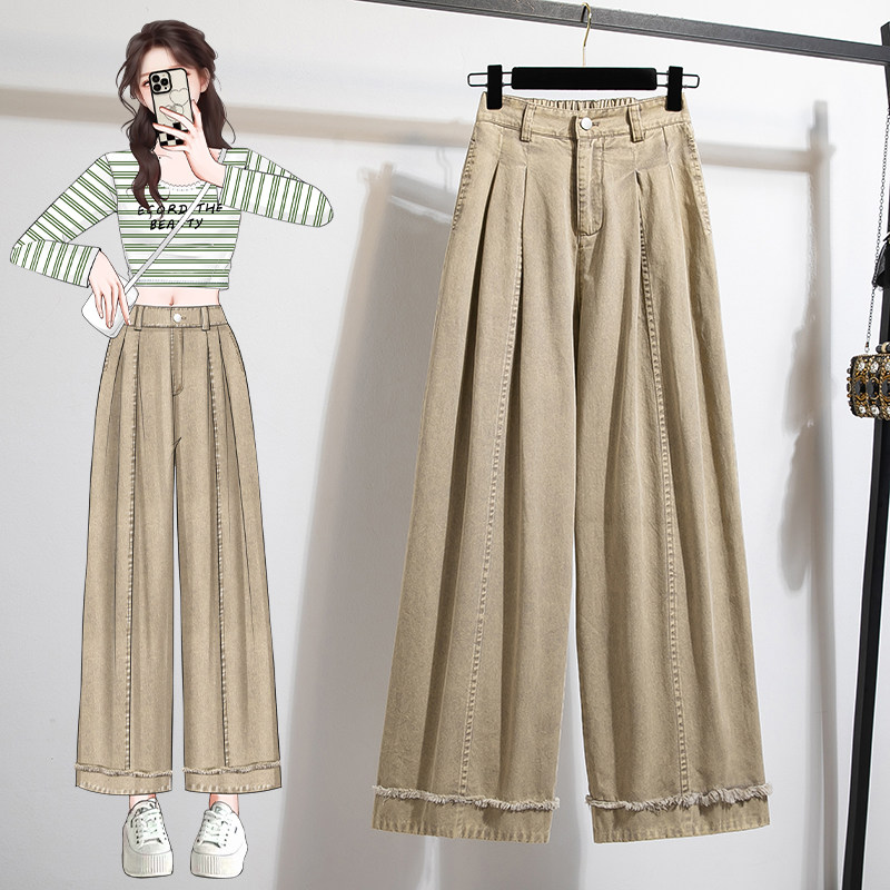 水洗棉阔腿裤女宽松超好看卷边直筒长裤2026年新款春季休闲工装裤,女装/女士精品,大码裤装,淘宝优惠券,粉丝福利购,淘宝优惠卷