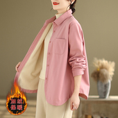 摇粒绒棉服衬衫 外套女秋冬纯色简约女士休闲大码 加厚保暖减龄衬衣