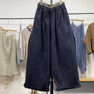 宽松九分裤 小菲家 女春秋大码 阔腿牛仔裤 撞色松紧腰休闲百搭个性