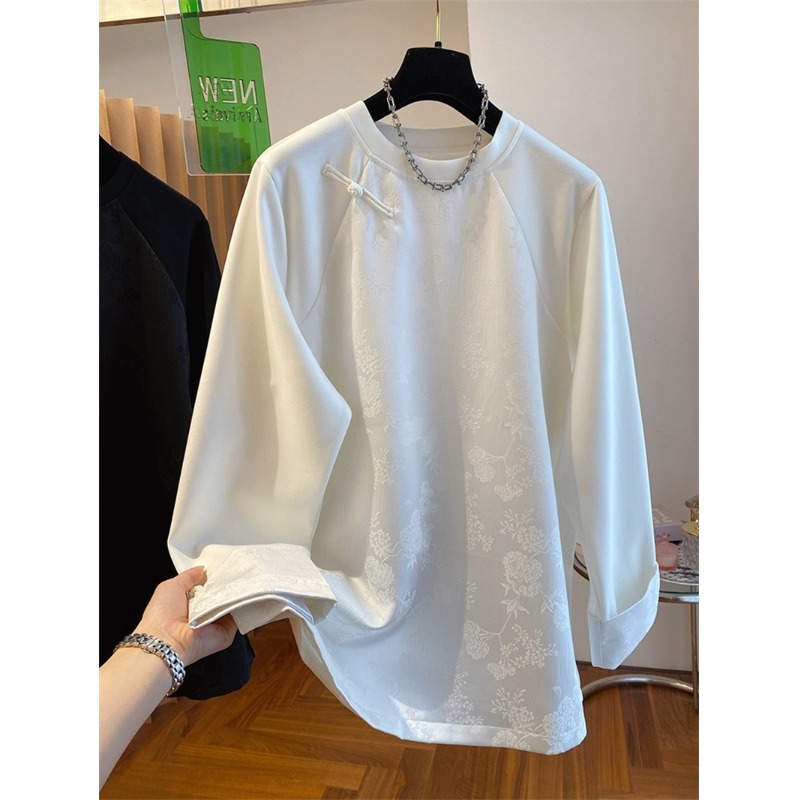 新中式轻国风提花盘扣长袖t恤女