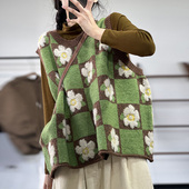 背心毛衣潮 宽松百搭圆领套头无袖 提花撞色针织马甲女秋季 2024新款