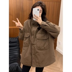 棉衣外套女秋冬2024新款爆款欧货宽松休闲夹棉加厚中长款棉服上衣