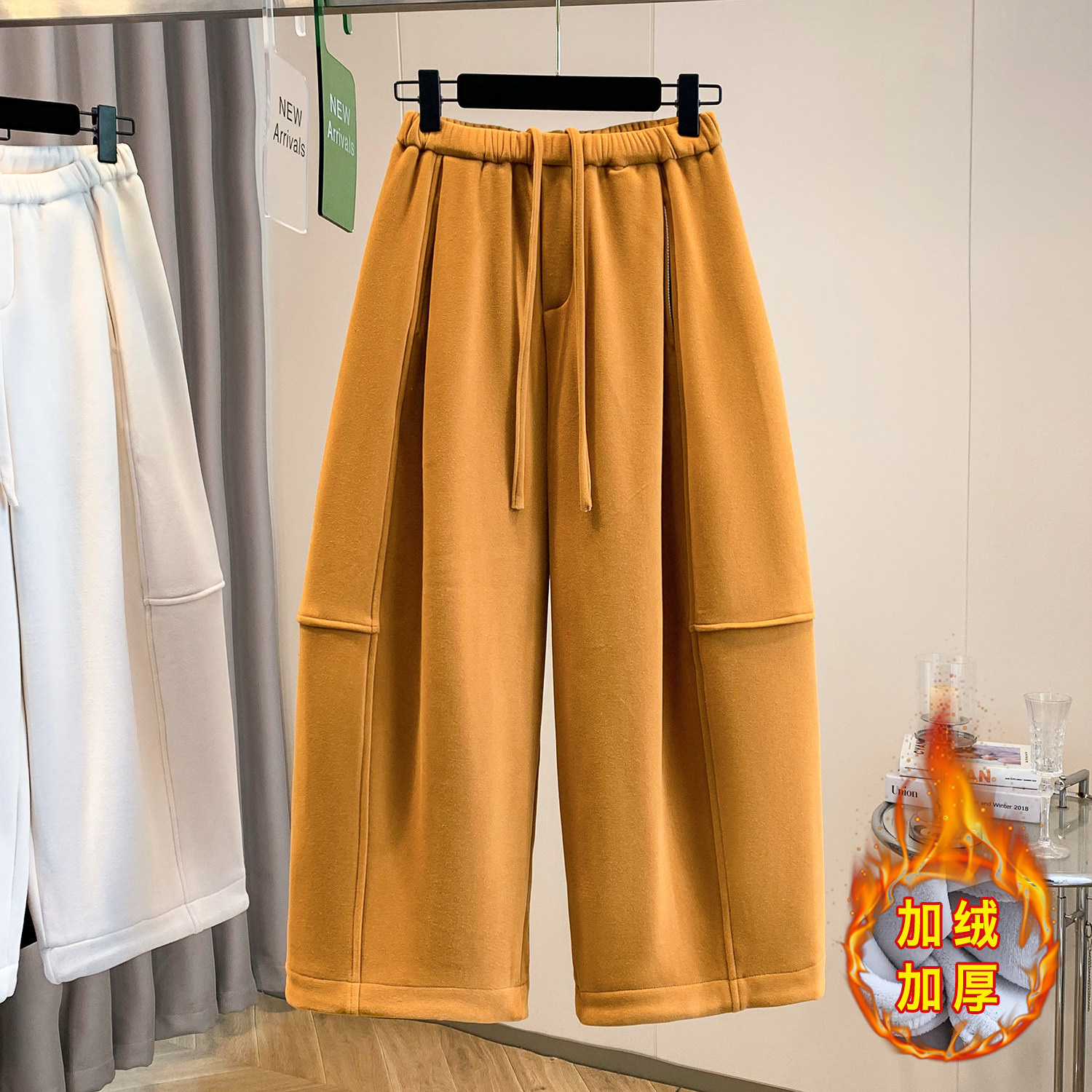 大码胖mm加绒毛呢镰刀阔腿裤女冬装抽绳松紧腰宽松休闲九分弯刀裤,女装/女士精品,大码裤装,淘宝优惠券,粉丝福利购,淘宝优惠卷