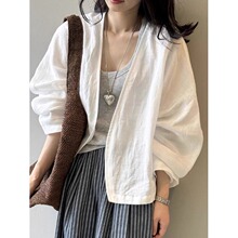 高级感苎麻开衫外套女2025年夏季新款简约通勤防晒衫长袖衬衫上衣