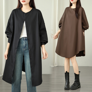 早春外套韩版 中长款 女2026新款 衬衫 设计感小众两面穿上衣 圆领长袖
