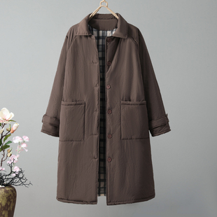 棉衣棉服 宽松休闲翻领中长款 复古夹棉加厚风衣外套女2025冬季 新款