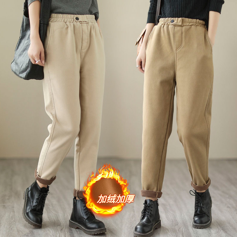 2024新款全棉加厚裤子休闲裤女冬季松紧腰加绒哈伦裤纯色外穿长裤,女装/女士精品,休闲裤,淘宝优惠券,粉丝福利购,淘宝优惠卷