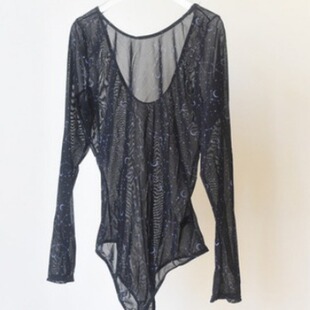 disturbia连体衣网纱女内衣长袖打底衫哥特性感外穿连身紧身衣